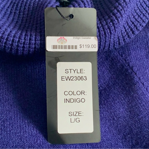 NWT Elena Wang Cowl Neck Indigo Sweater Sz L - Picture 4 of 6